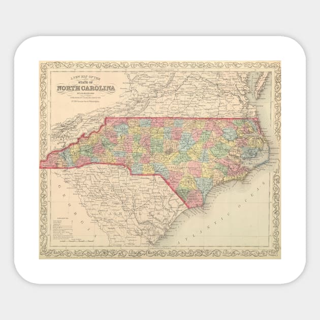 Vintage Map of North Carolina (1859) Sticker by Bravuramedia